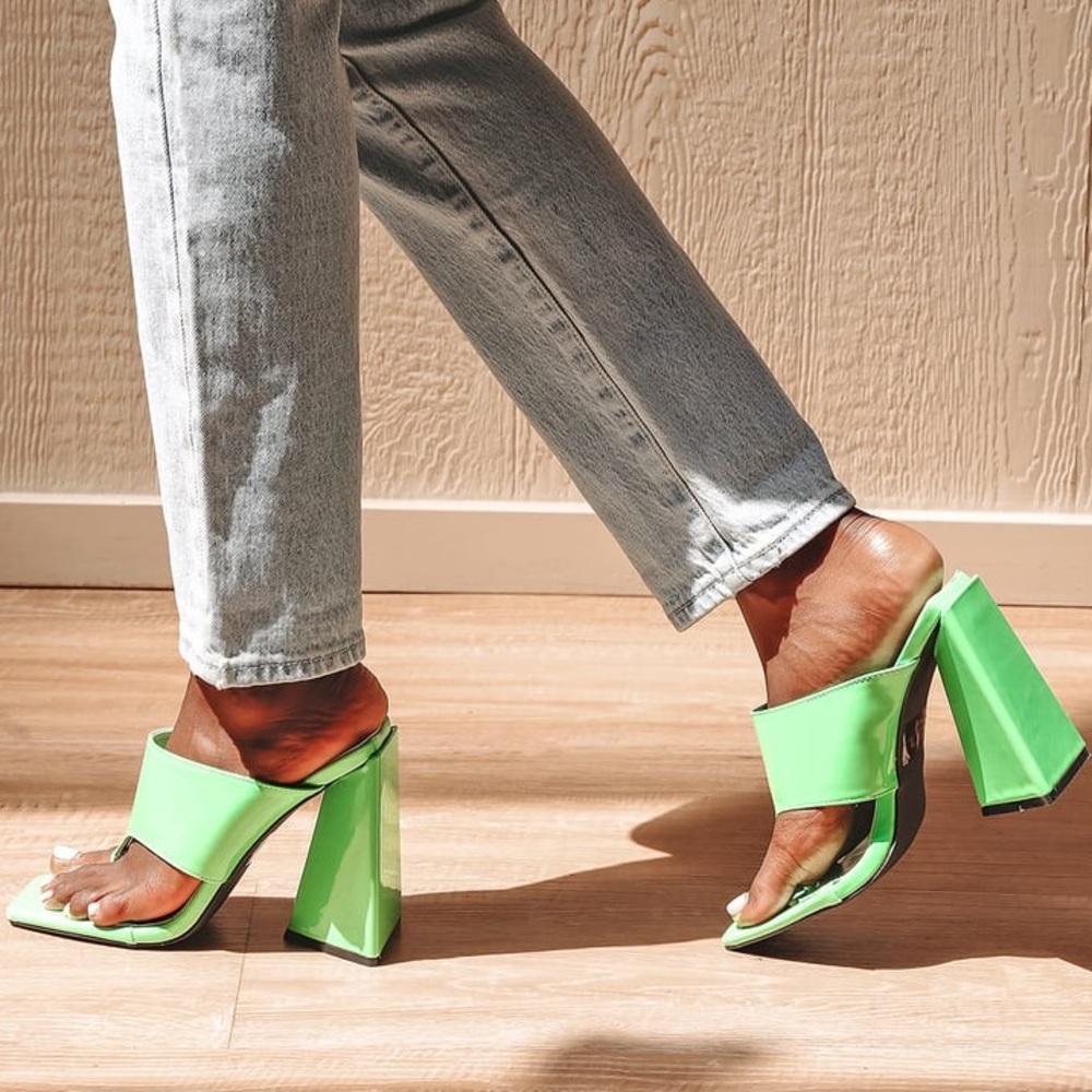 Lulus Ava Green Patent High Heel Sandals